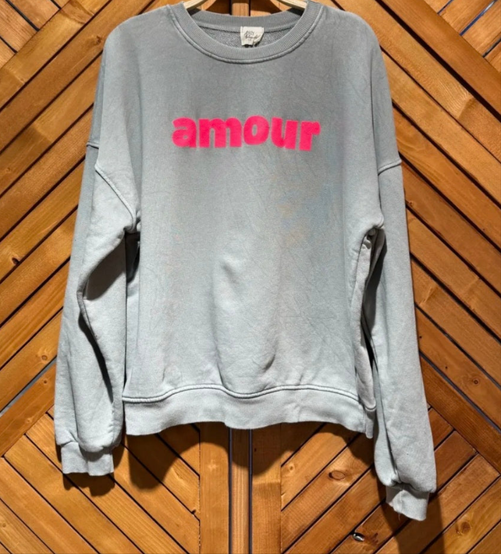 Grey, Ladies Sweatshirt with neon pink print