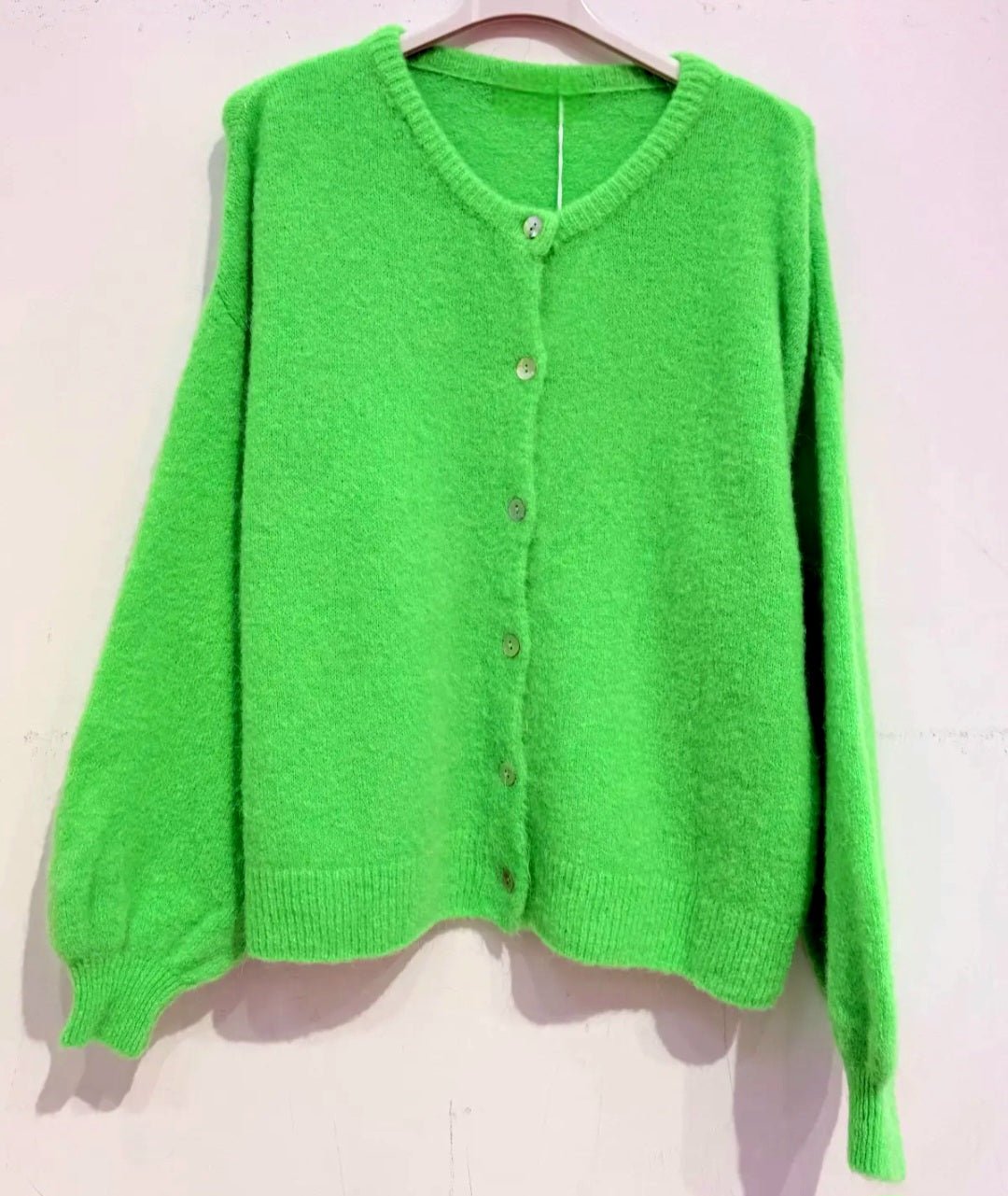 Neon Green Alpaca & Wool Cardigan.
