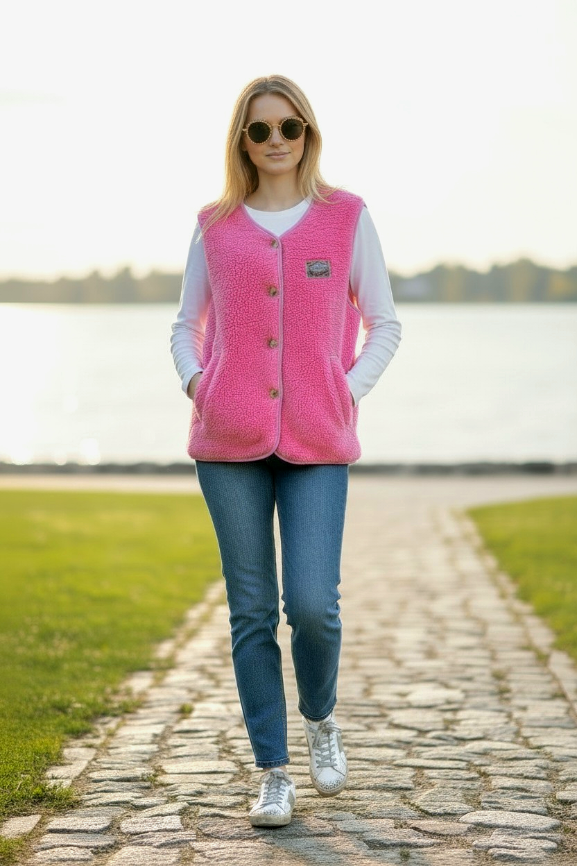 Pink Teddy Gilet with Pockets