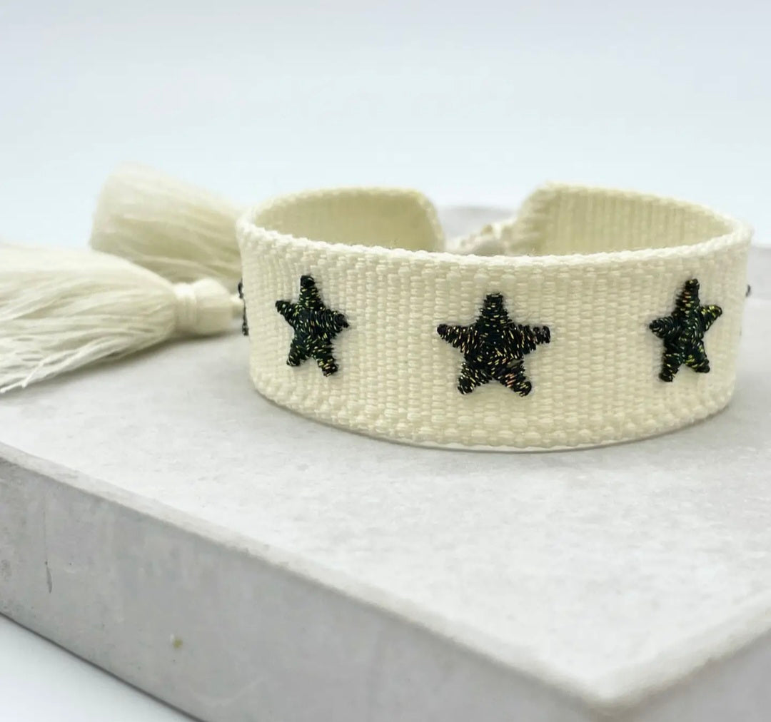 Stars. Woven statement bracelet. Glitter Stars