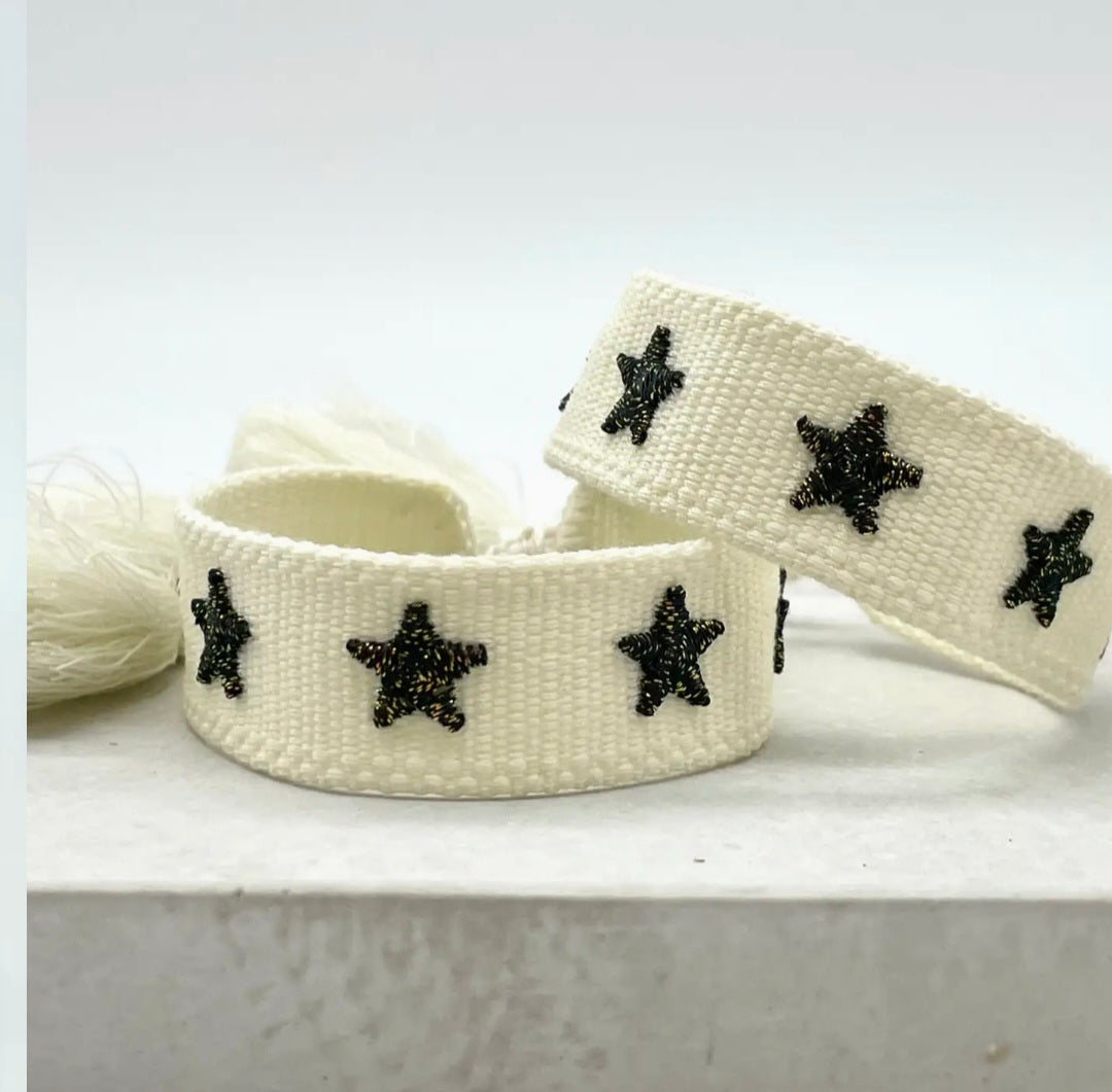 Stars. Woven statement bracelet. Glitter Stars