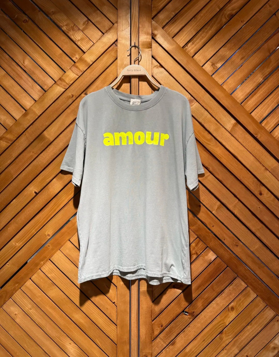 Ladies Print T Shirt in Grey and Neon Yellow