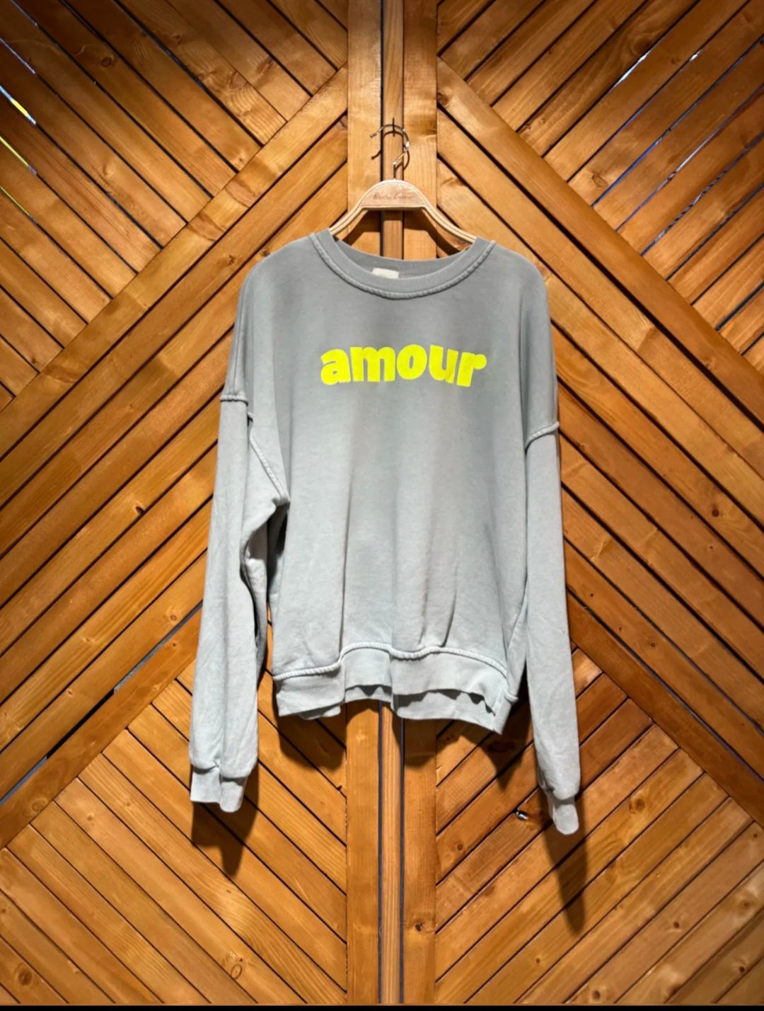 * BACK SOON * Grey, Ladies sweatshirt with Neon Yellow print.