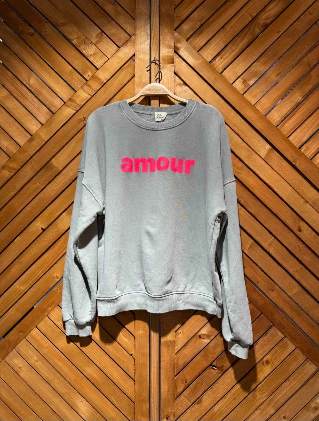 Grey, Ladies Sweatshirt with neon pink print