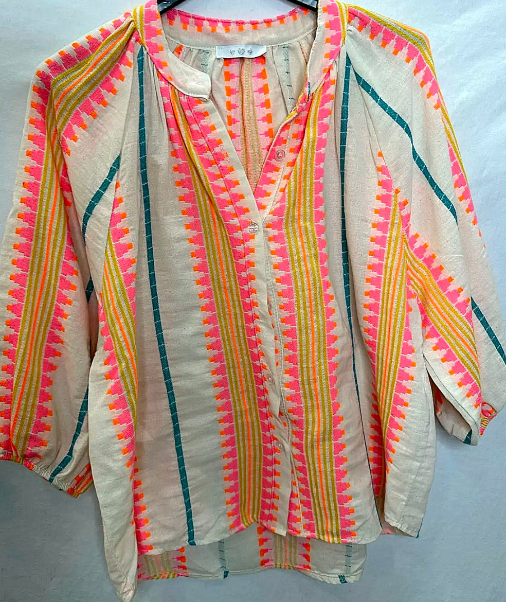 Ladies Pure Cotton Shirt with Neon Stripe.