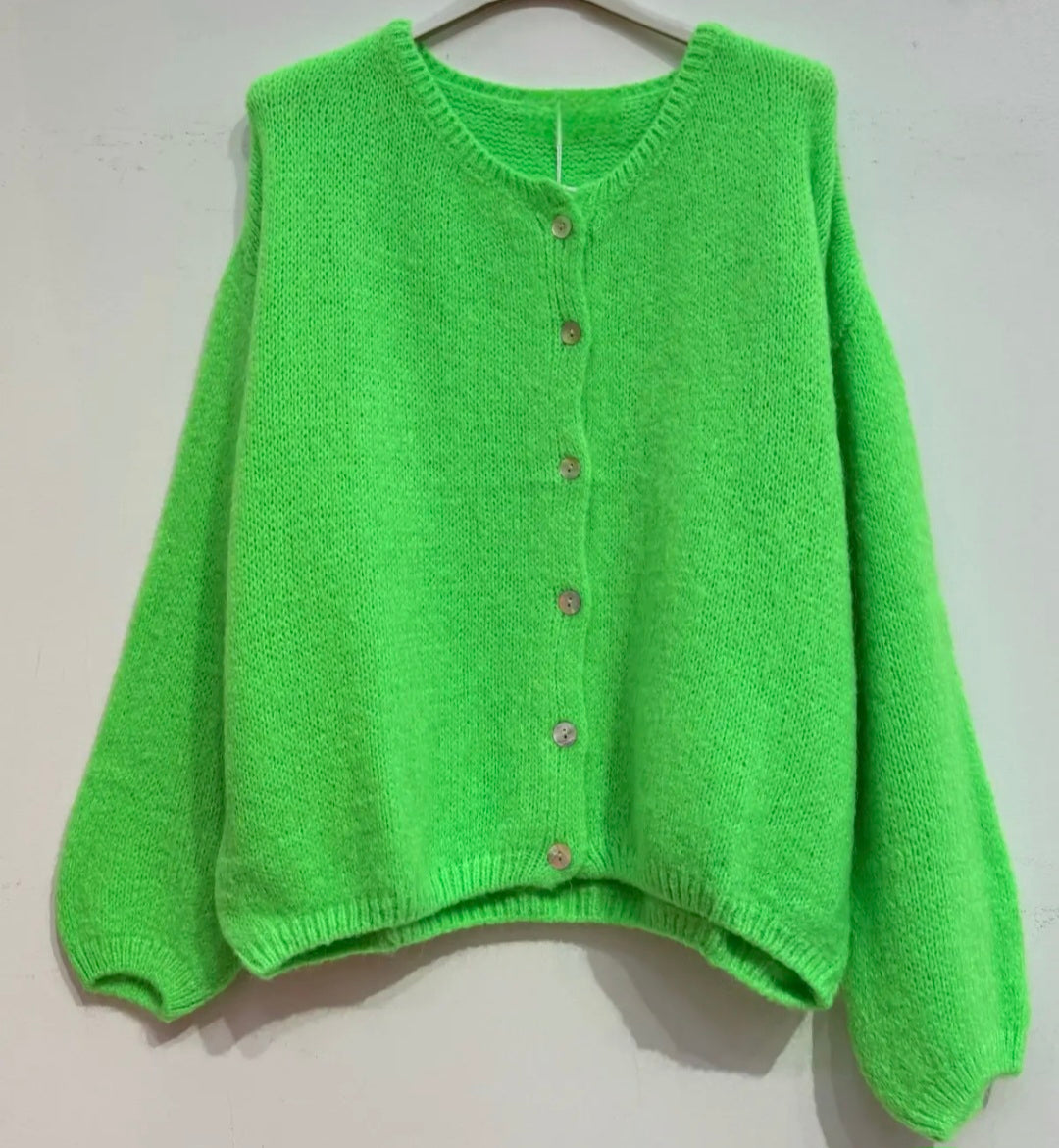 Apple Green Neon Round Neck Alpaca mix Cardigan.*Dispatch Aug 14th*