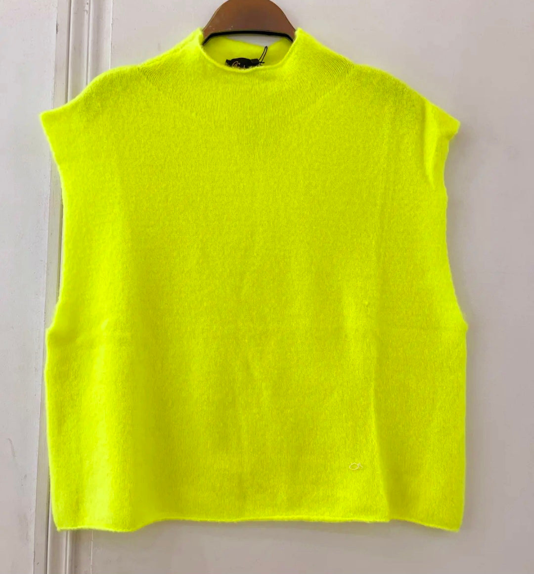 Neon Yellow Sleeveless Jumper in 72% wool
