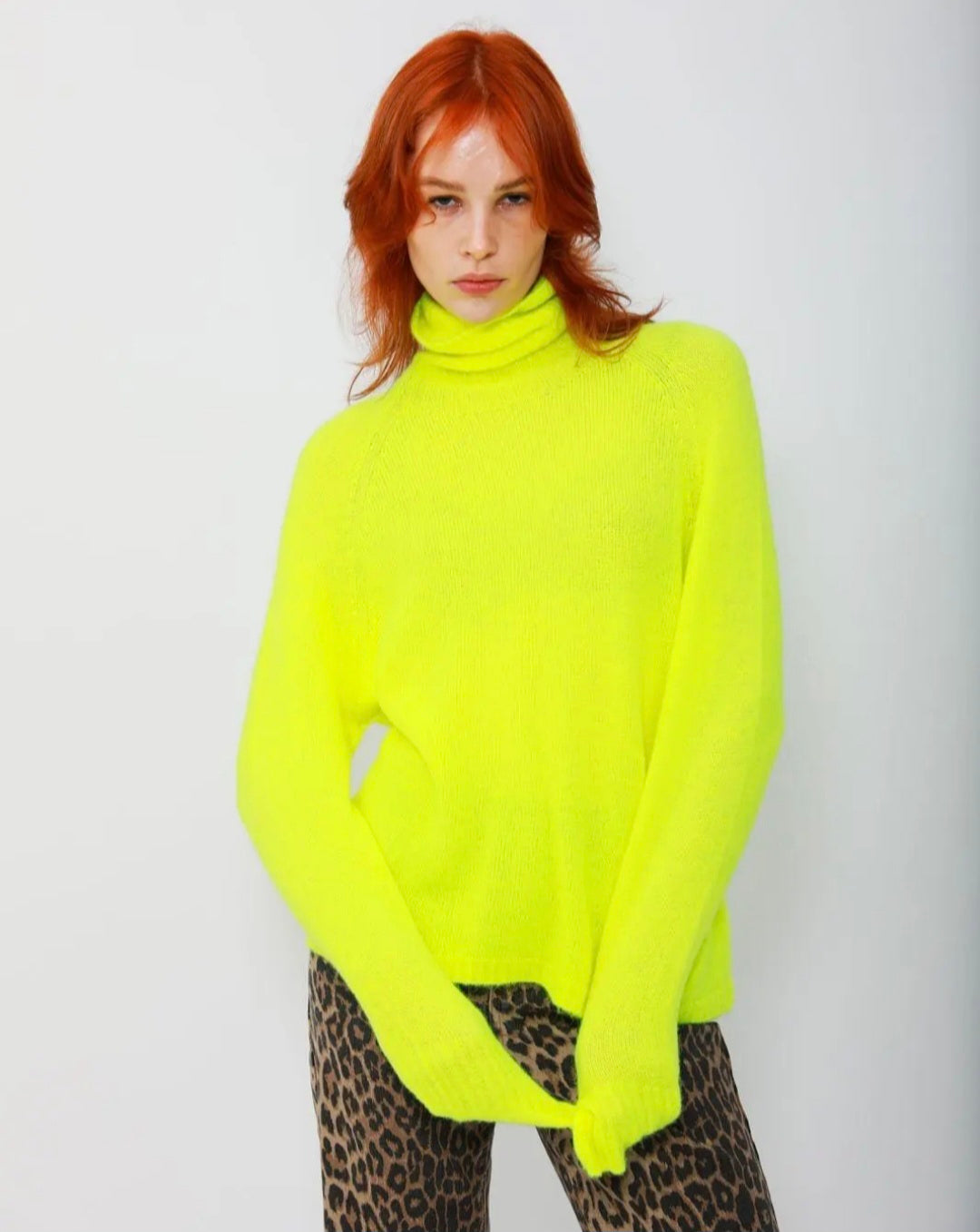 Neon Yellow Polo Neck in Baby Alpaca mix