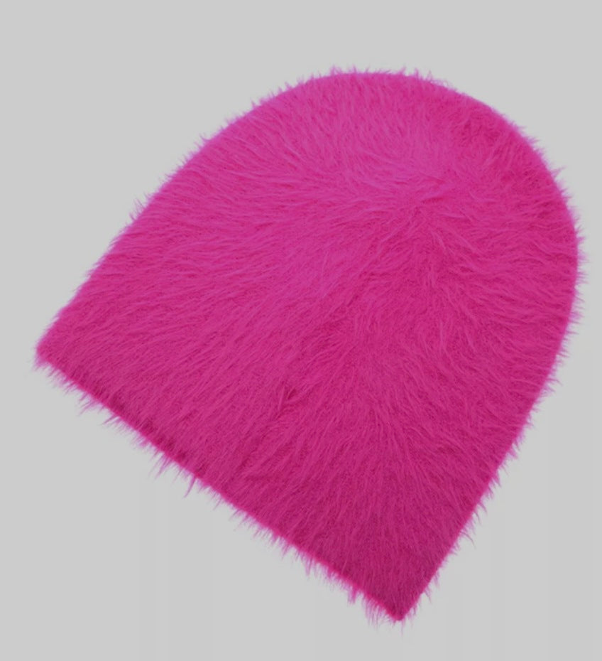 Cerise Pink Fluffy Beanie Hat