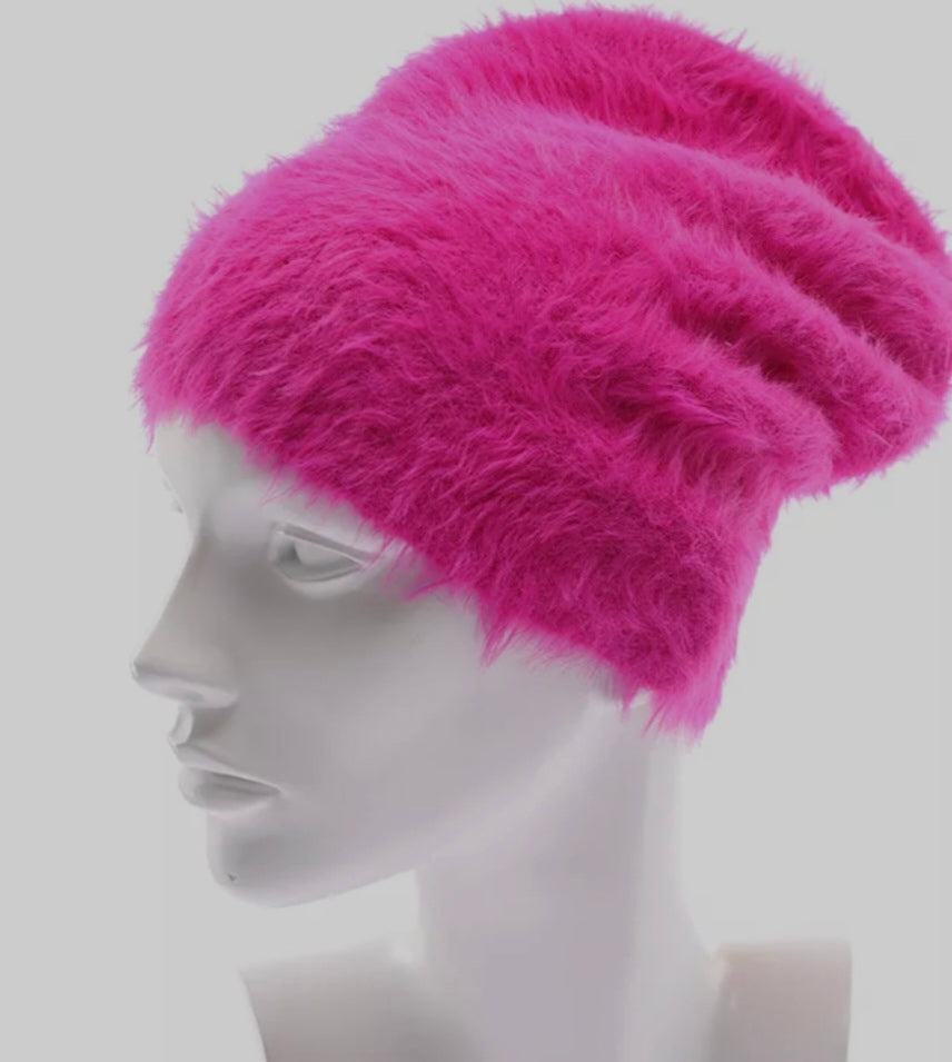 Cerise Pink Fluffy Beanie Hat
