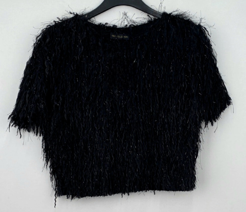 Black Feather look short sleeve top with shimmer detail