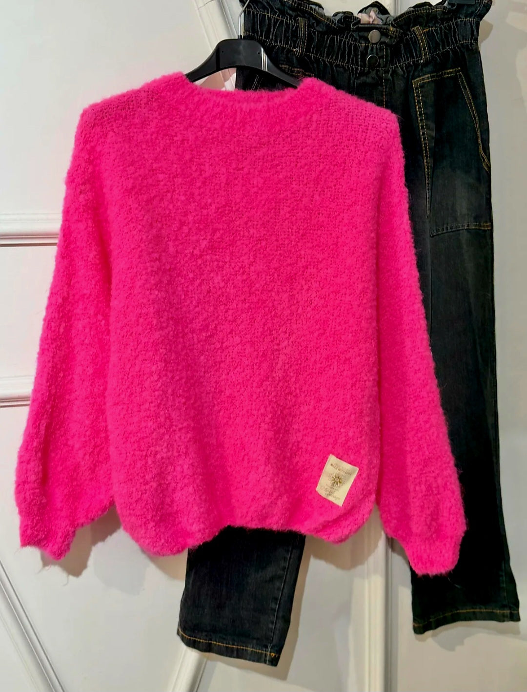 Neon Pink Kid Mohair & Wool Mix Fluffy Jumper