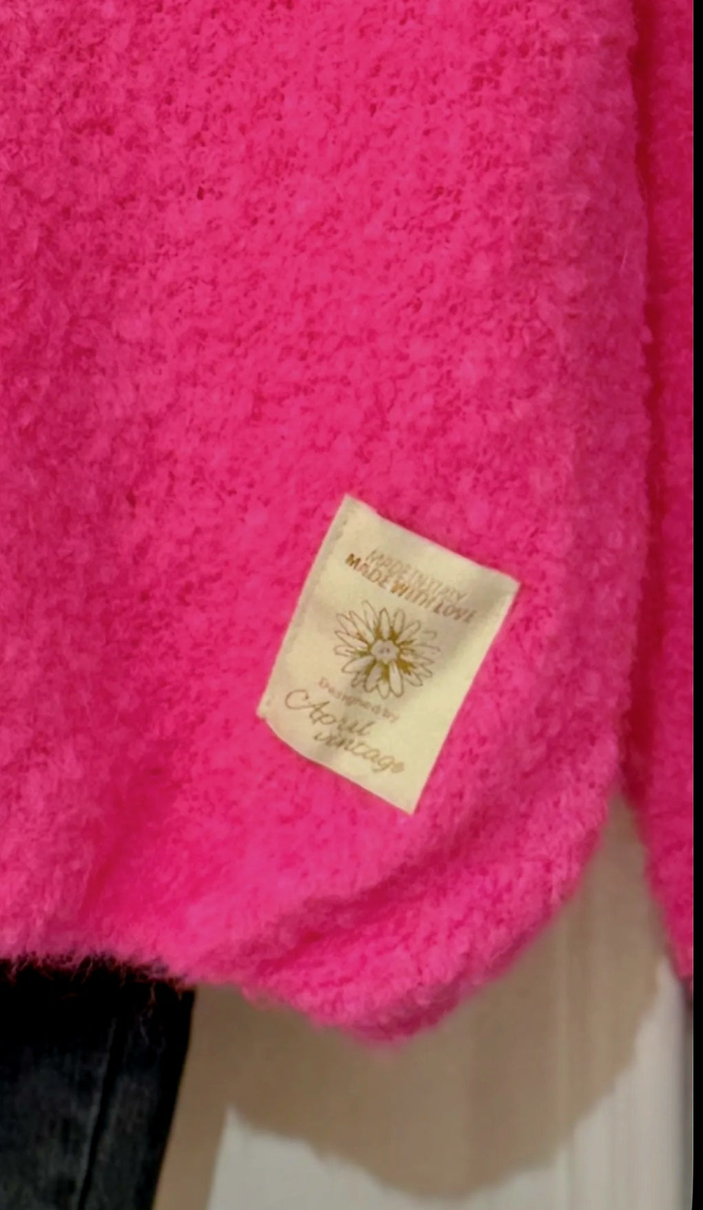 Neon Pink Kid Mohair & Wool Mix Fluffy Jumper