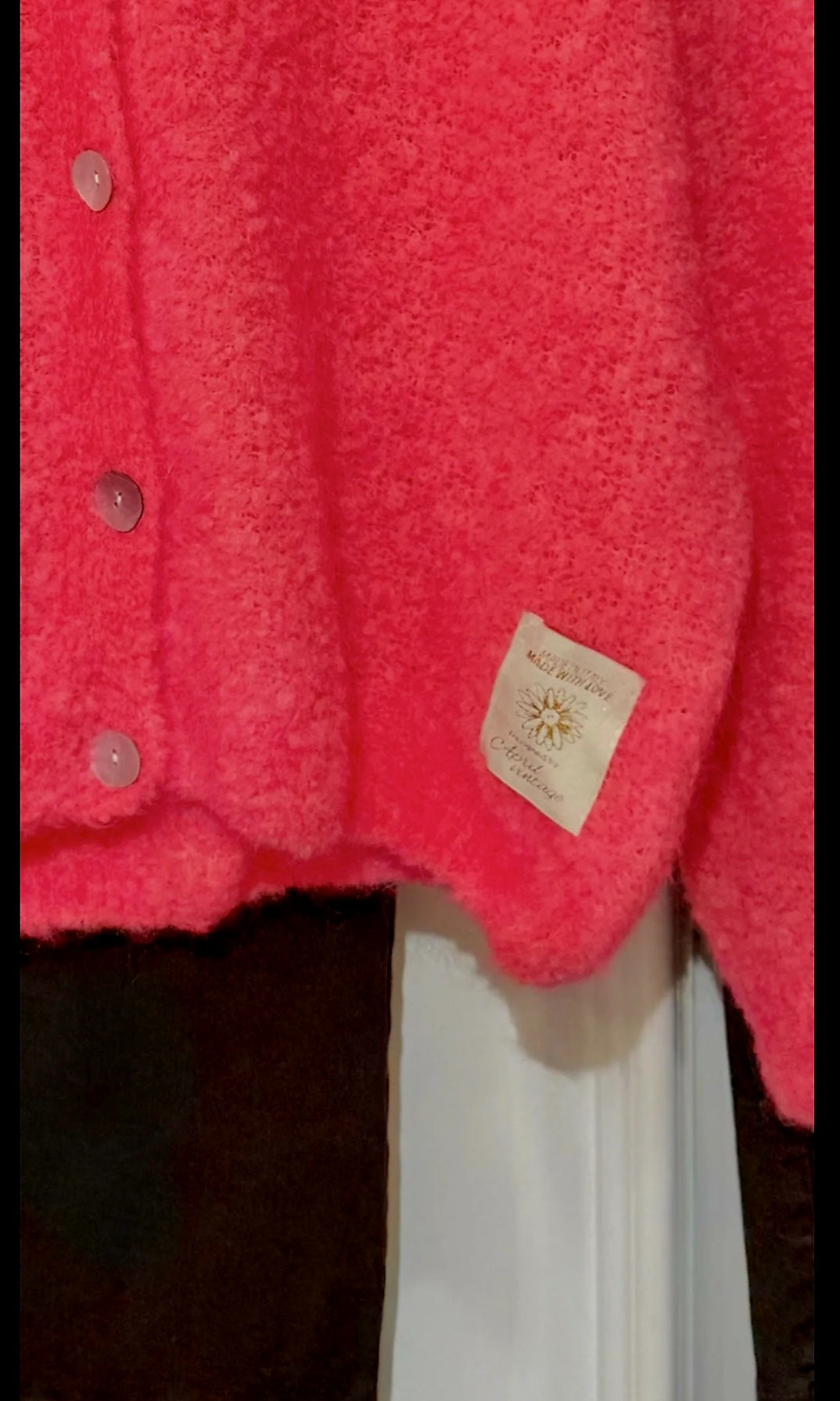 Neon Coral Kid Mohair & Wool V Neck Fluffy cardigan