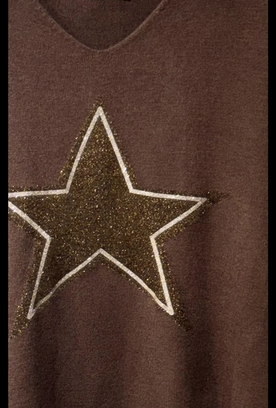 Starlight Chooco Brown V Neck soft knit with Star Motif