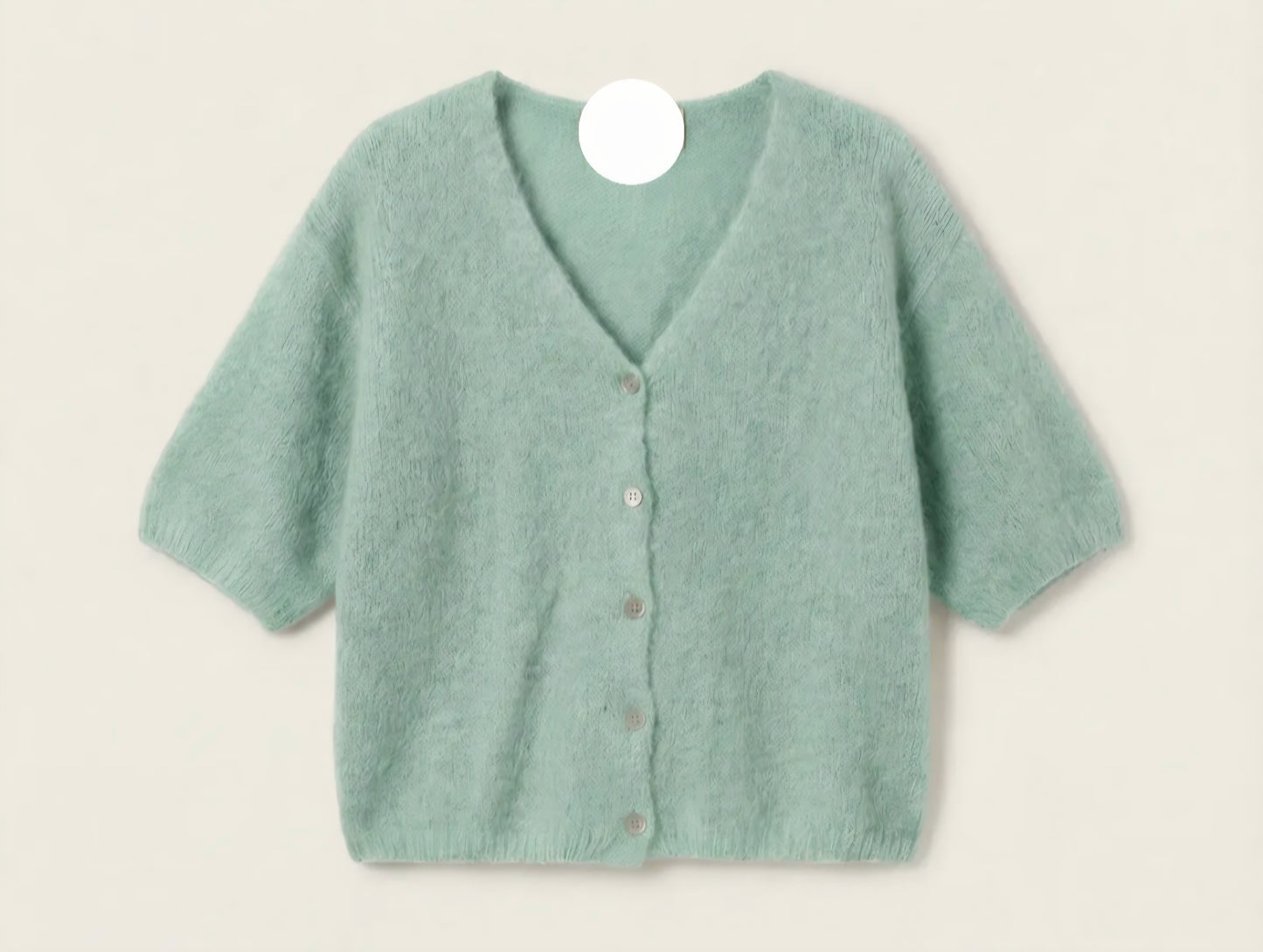 Sage Green Short Sleeve V Neck Cardigan in Kid Mohair and Wool