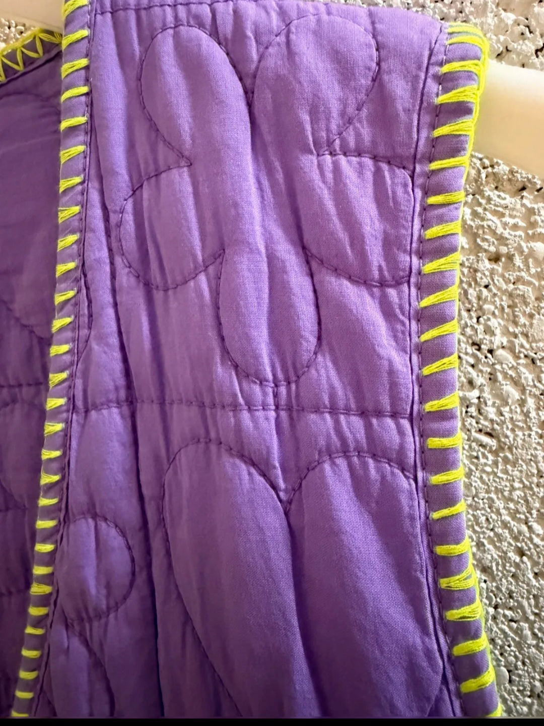Lilac Quilted Heart Gilet with Neon Yellow Trim