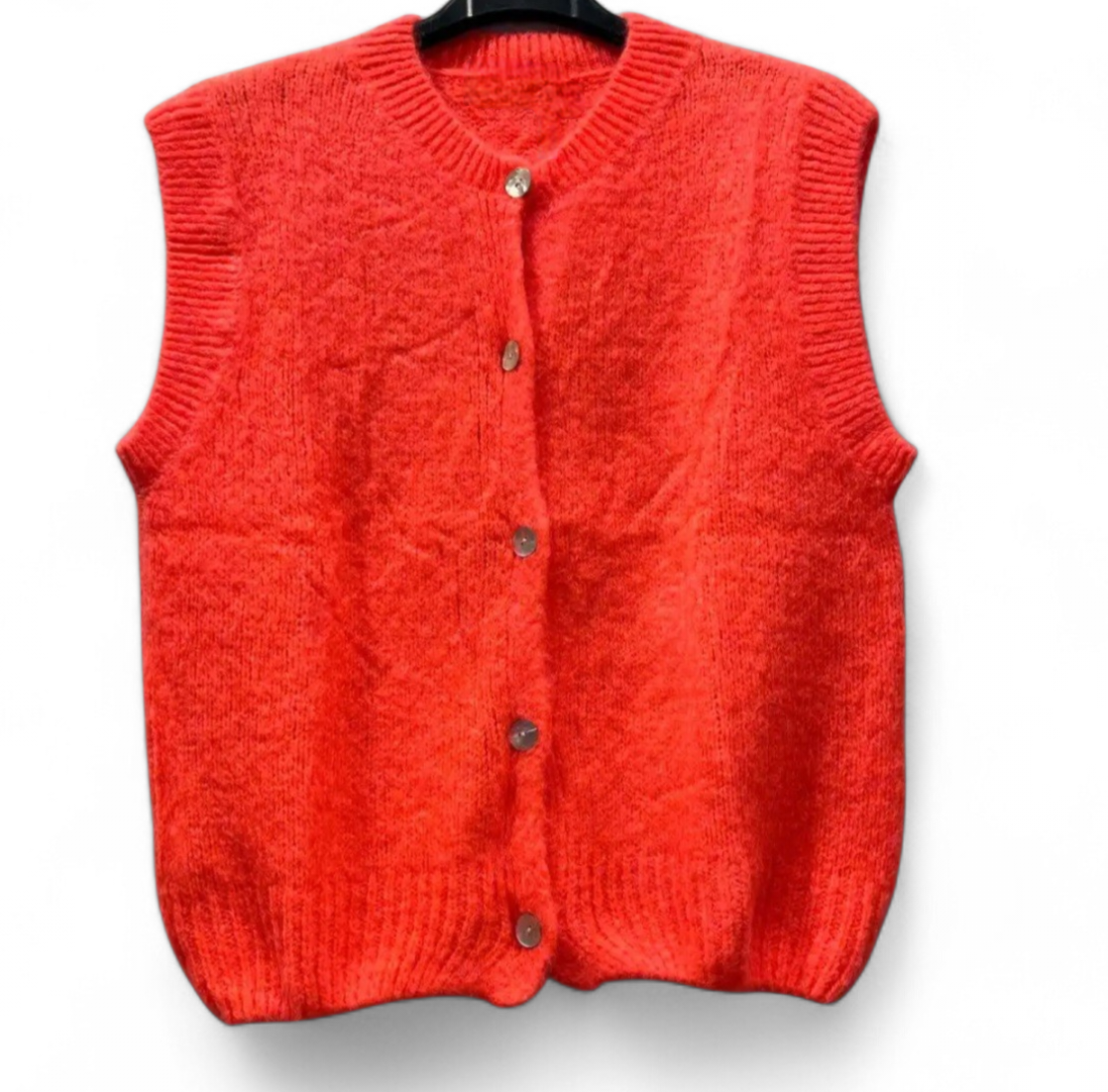 Superkid Mohair & Wool Blend Button-Front Vest in Neon Coral