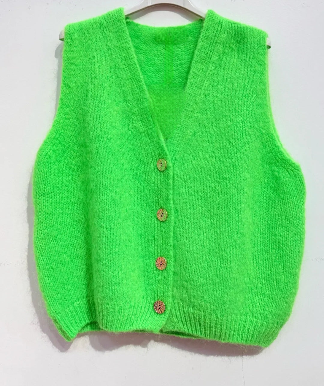 Neon Green Mohair- Blend Knit Gilet