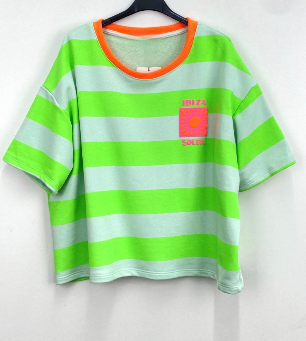 IBIZA Soleil Neon Striped Short Sleeve Lightweight Sweatshirt