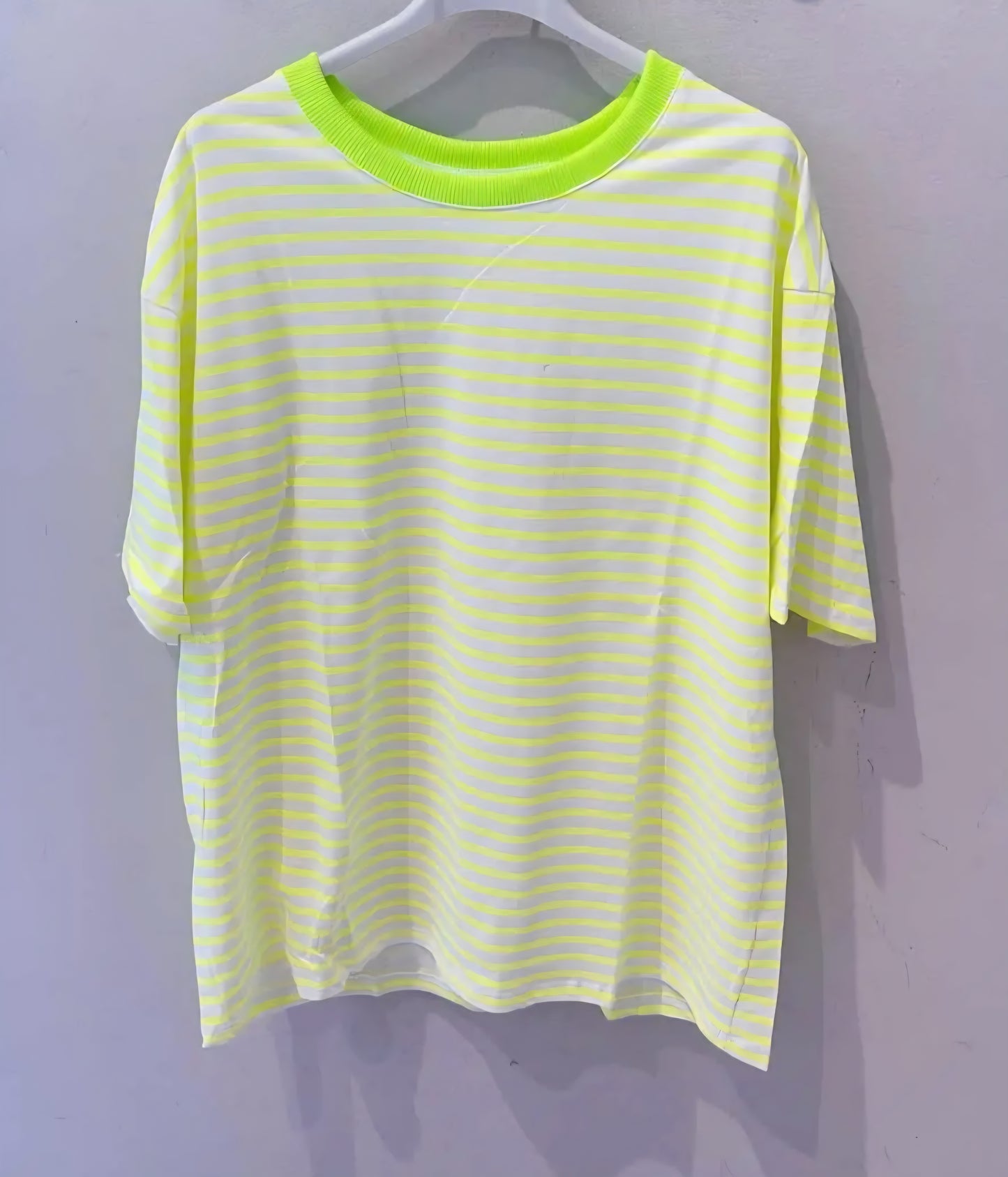 Pure Cotton Neon Yellow and White Striped T Shirt