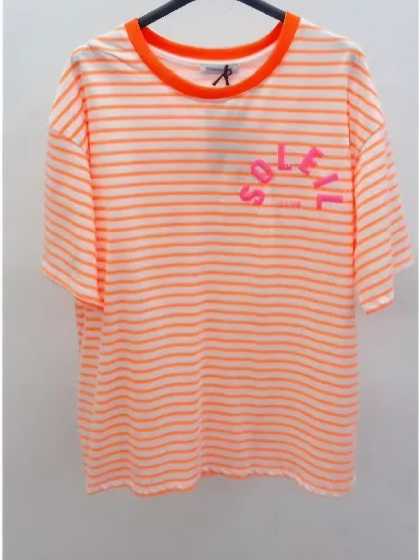 Light Pink and Neon Orange Soleil Striped Graphic Tee.