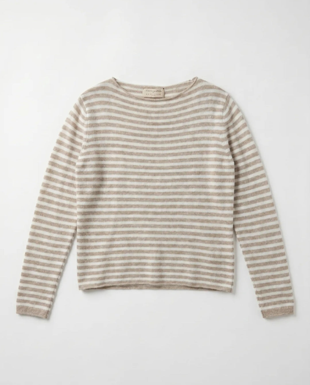 Italian Cashmere & Wool Blend Striped Knit Sweater| Beige & Cream