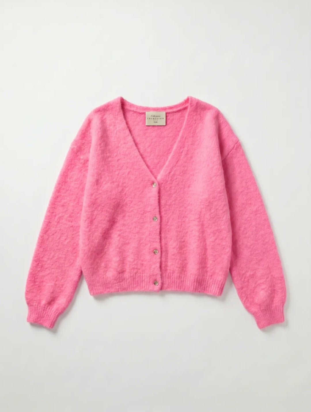 Italian Angora Blend V Neck Fluffy Knit Cardigan in Bubblegum Pink