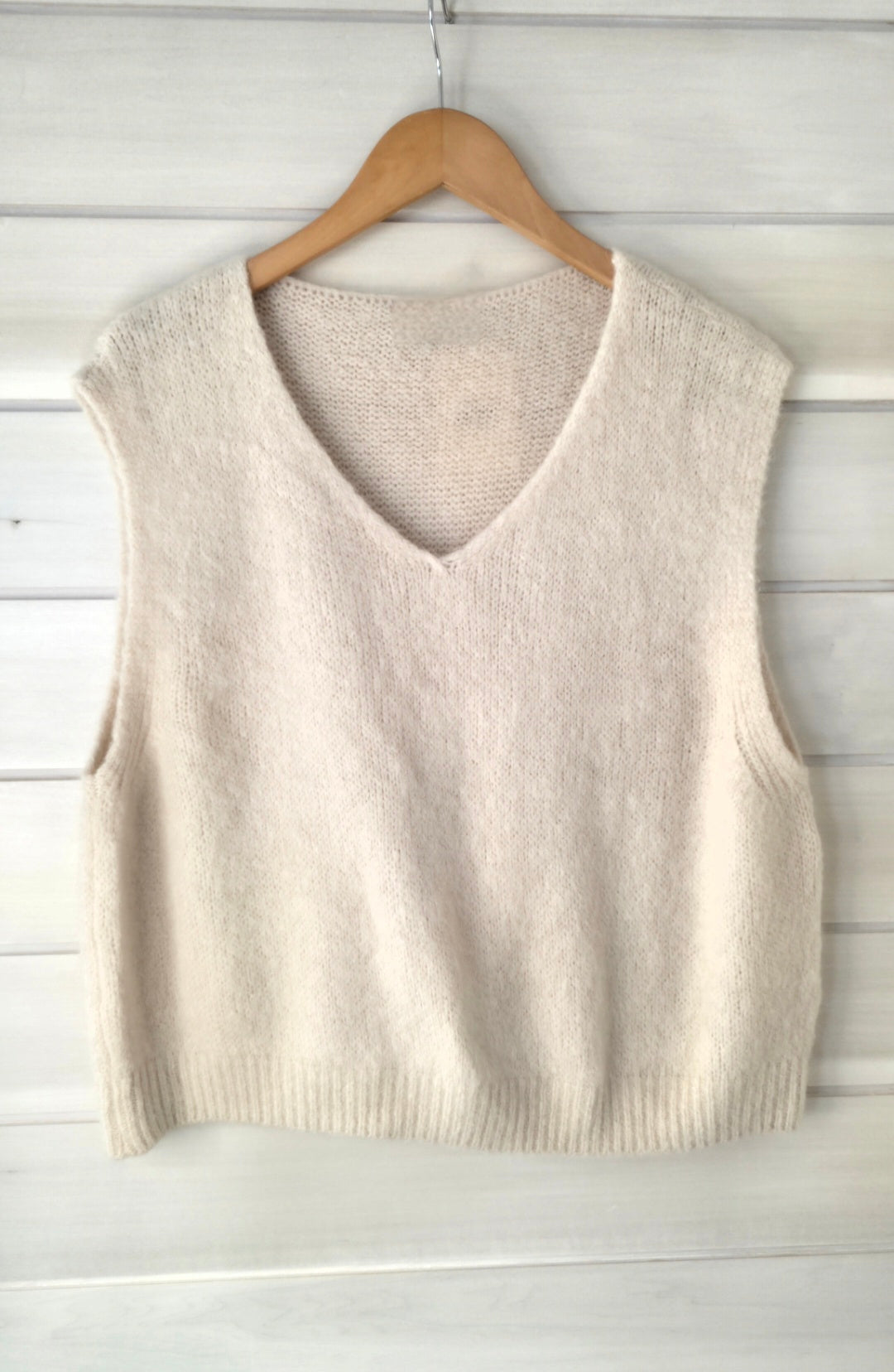 Oatmeal Beige Kid Mohair Blend V-Neck Tank