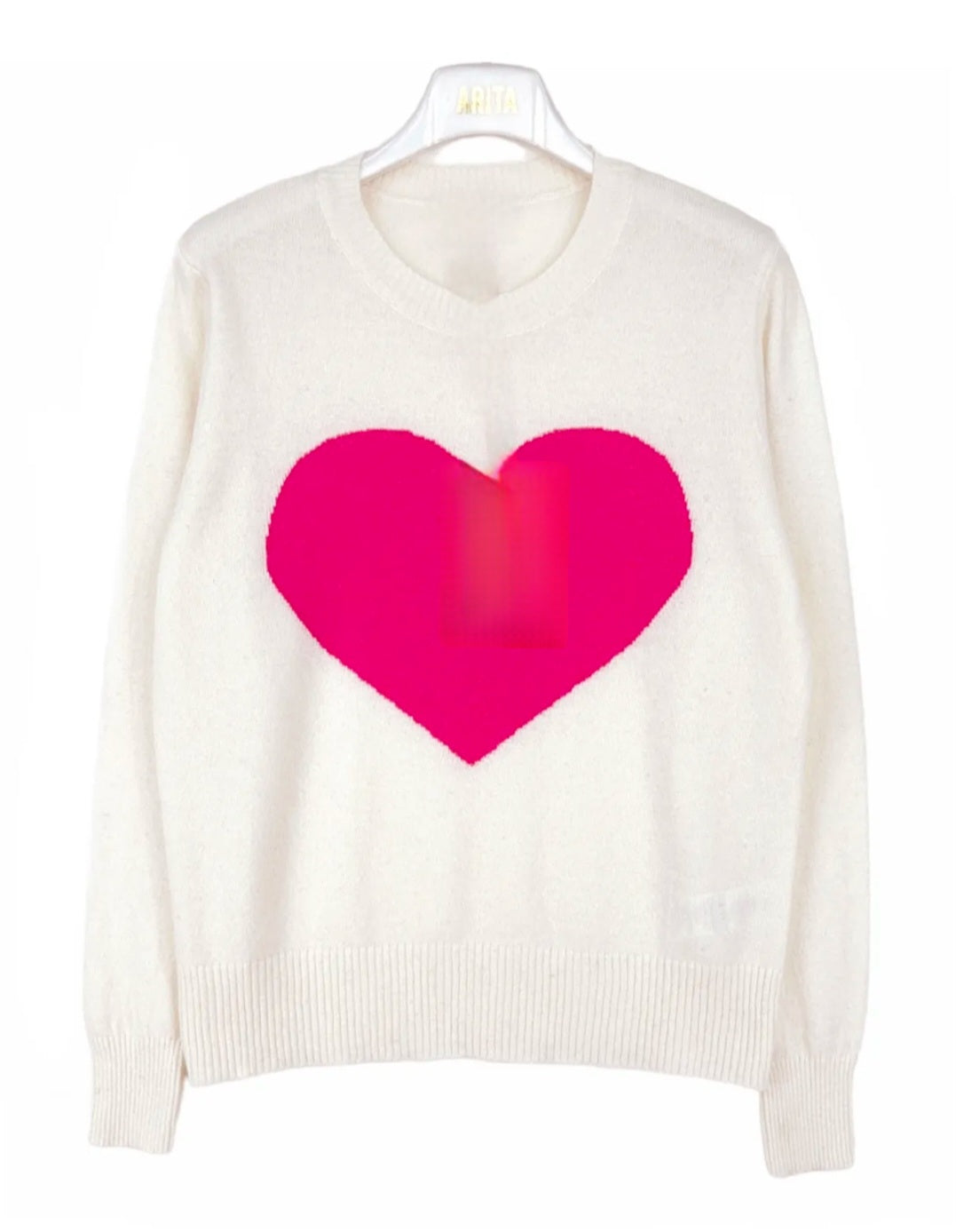 Cream & Pink Heart Wool-Cashmere Blend Jumper