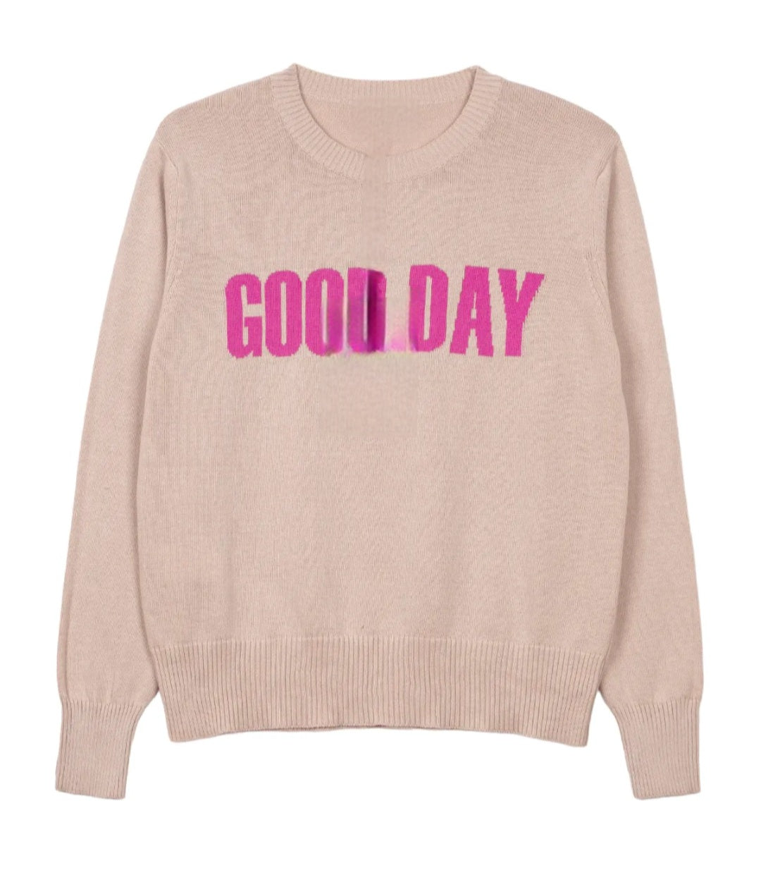Beige & Pink 'GOOD DAY' Cotton Jumper
