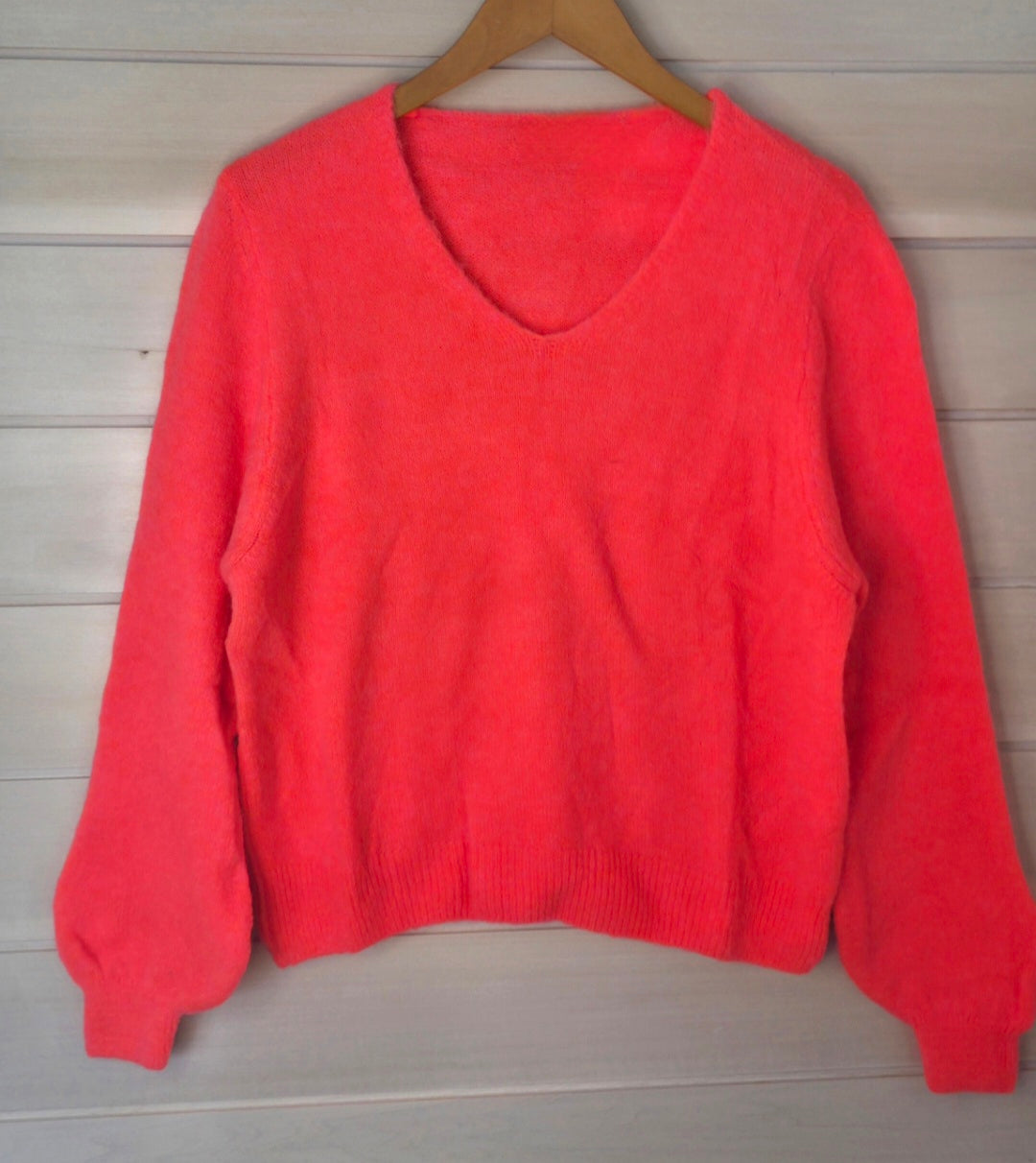 Neon Coral Superfine Alpaca & Wool Blend V Neck Jumper
