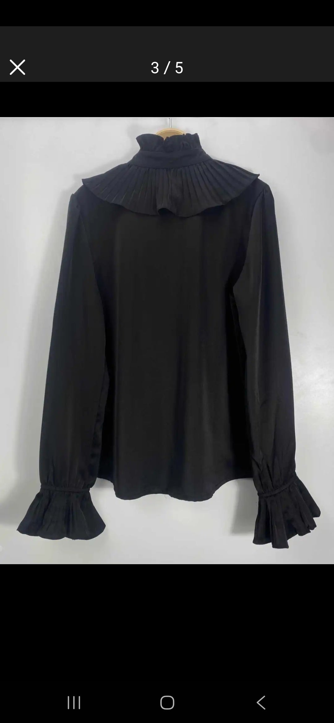 Black Pleated Ruffle Statement Blouse