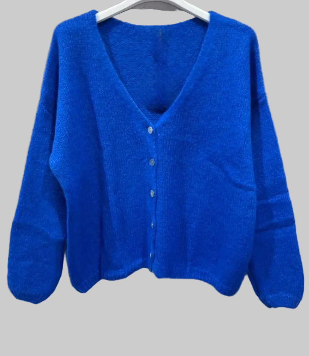 Cobalt Blue V Neck Mohair Mix Cardigan