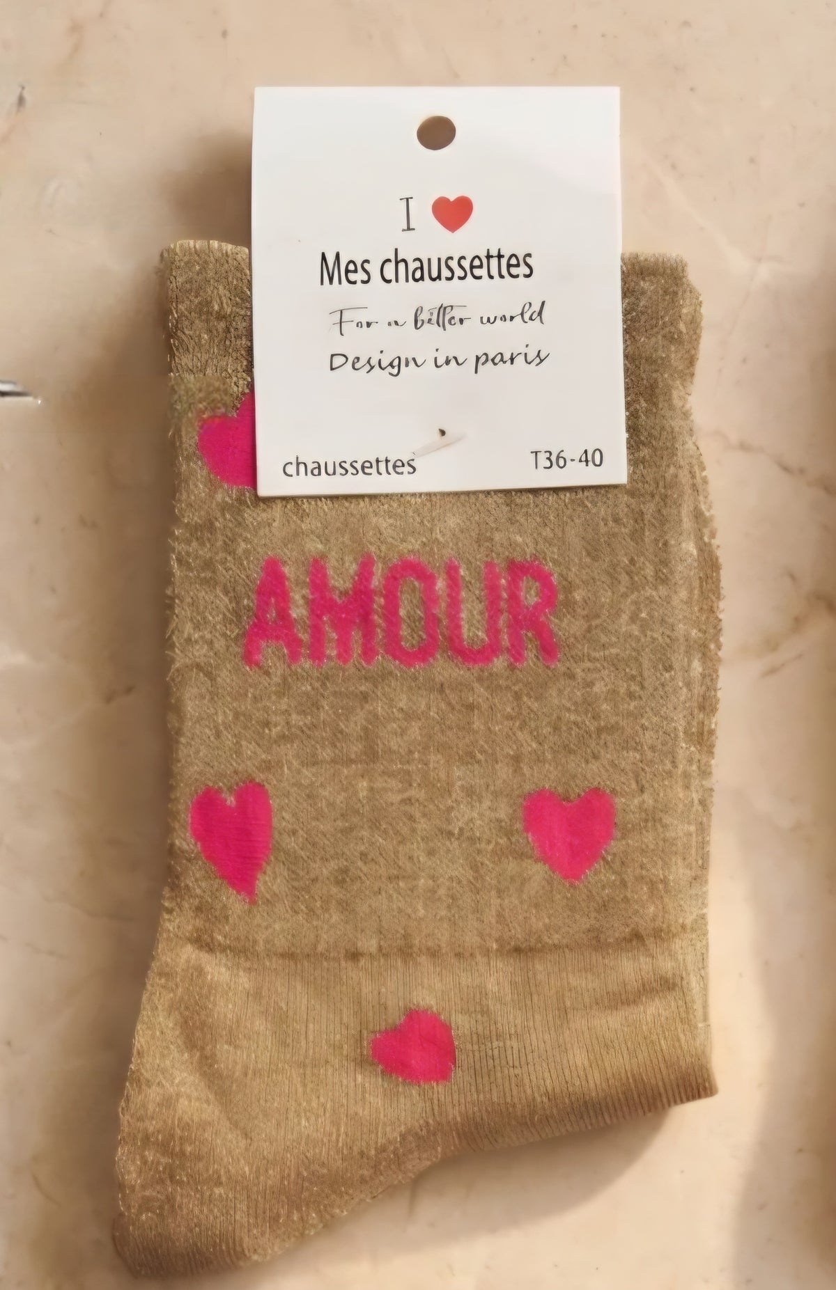 'Amour' Metallic Gold & Nein Pink Heart Socks