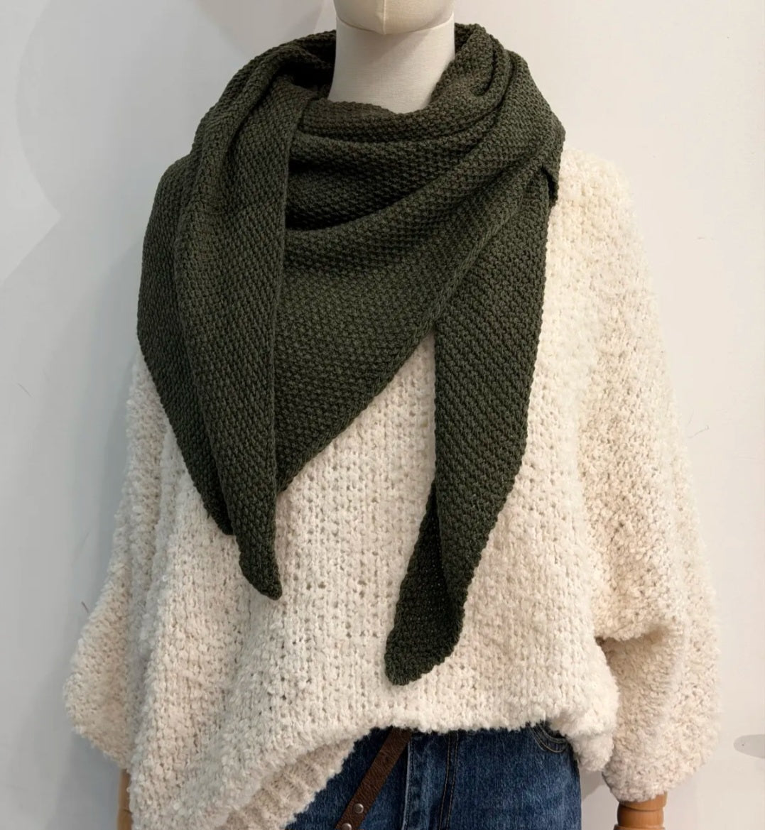 Khaki Triangle Scarf in Alpaca & Wool Blend