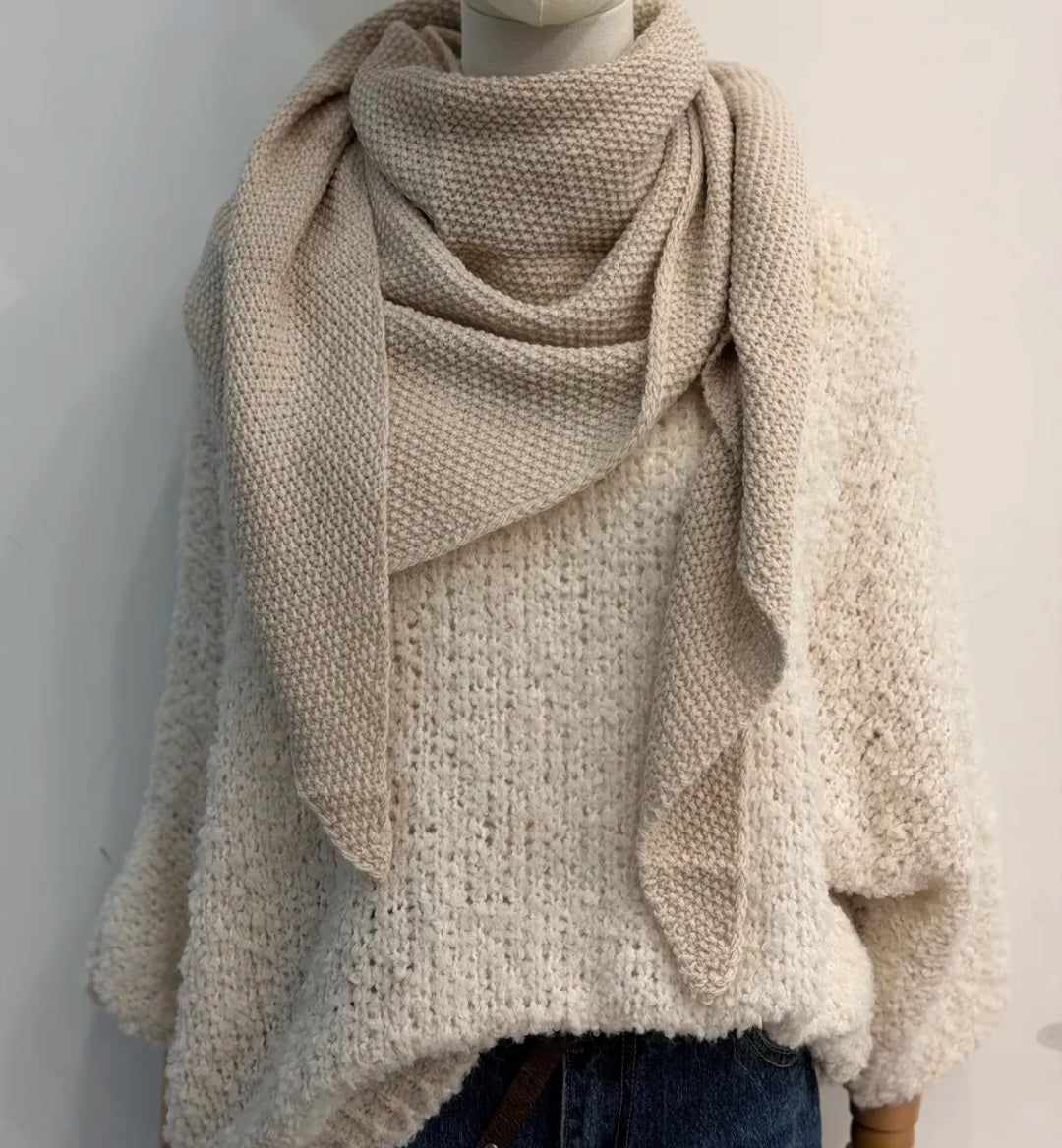 Oatmeal Triangle Scarf in Alpaca & Wool Blend