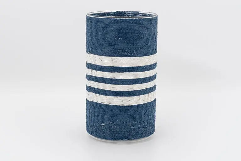 Set of 2 striped glass jars for cooking utensils or as vases.