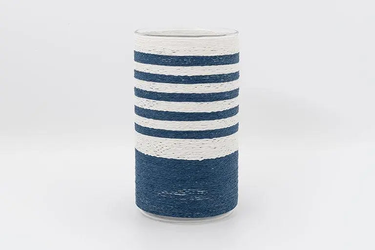Set of 2 striped glass jars for cooking utensils or as vases.