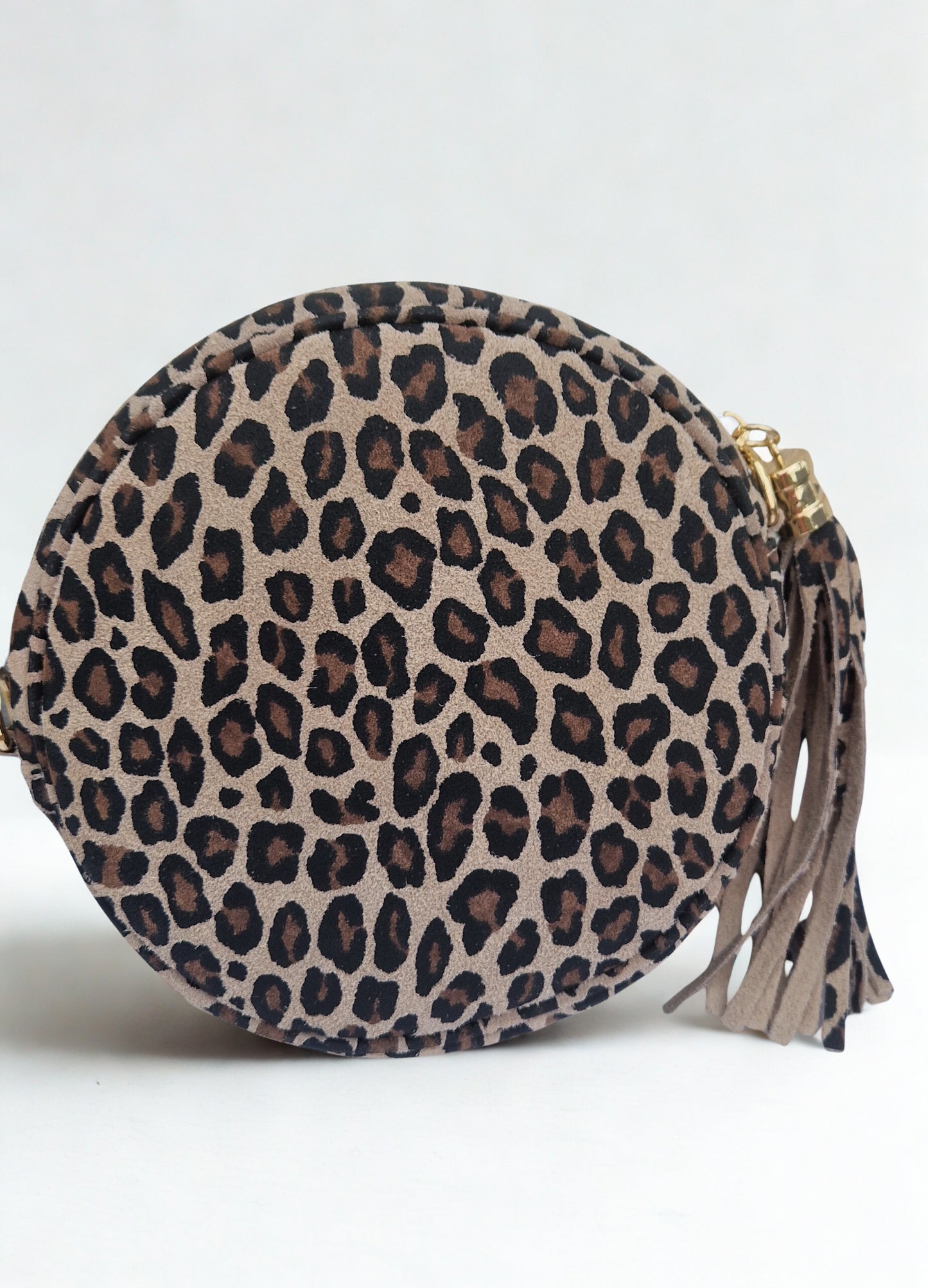 Real Leather, round Suede Ladies Handbag in Animal print