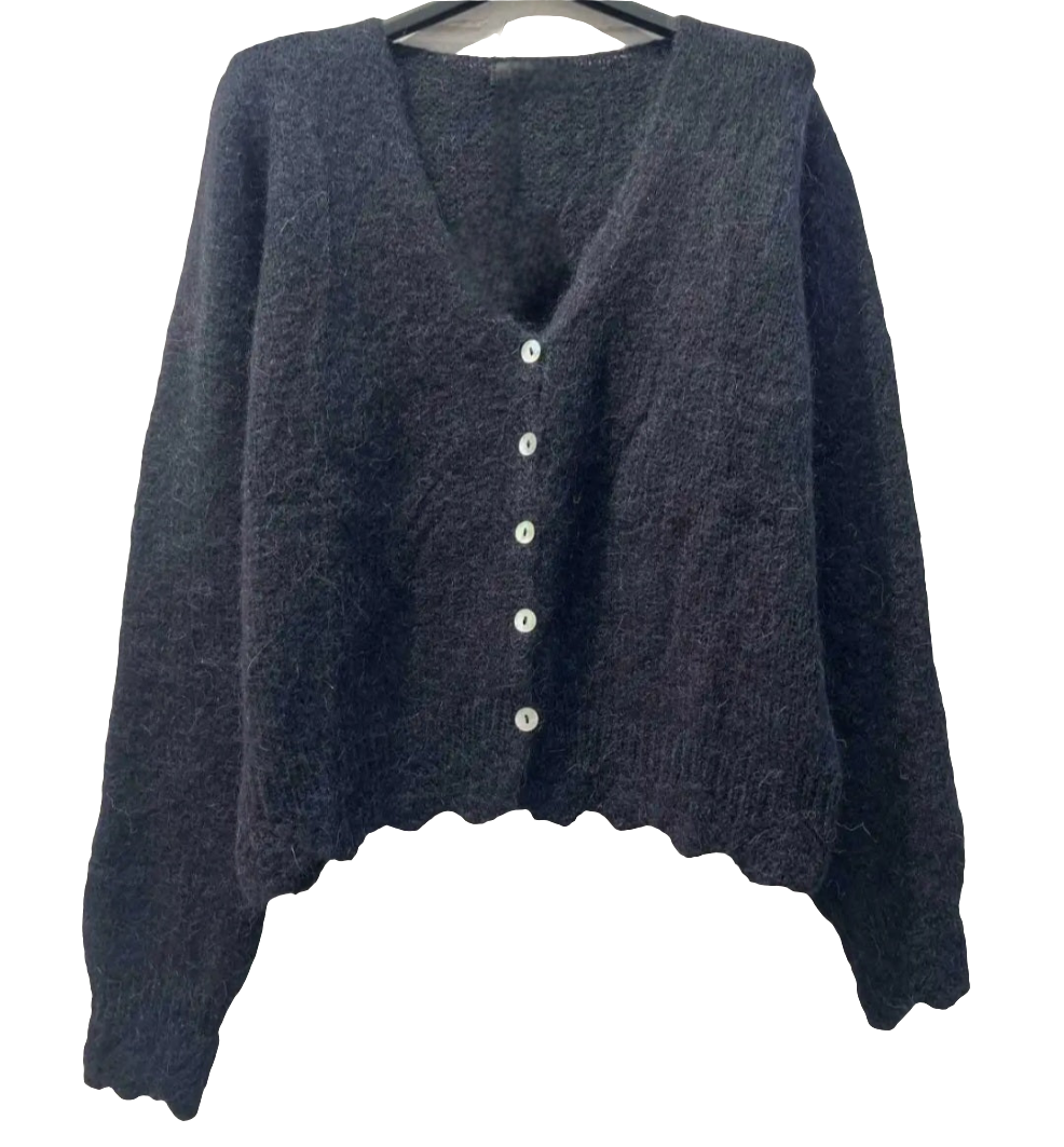 Black, Mohair & Wool Mix V Neck Cardigan