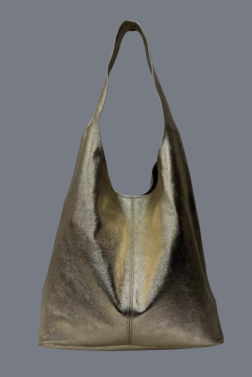 Gold Italian Leather Hobo Bag with coin purse