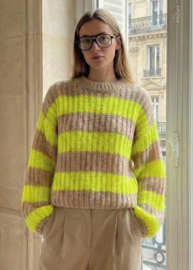 *Pre Order. Dispatch Jan 2nd* Neon Yellow stripe Mohair Mix knit - Cockleshell Crosshaven