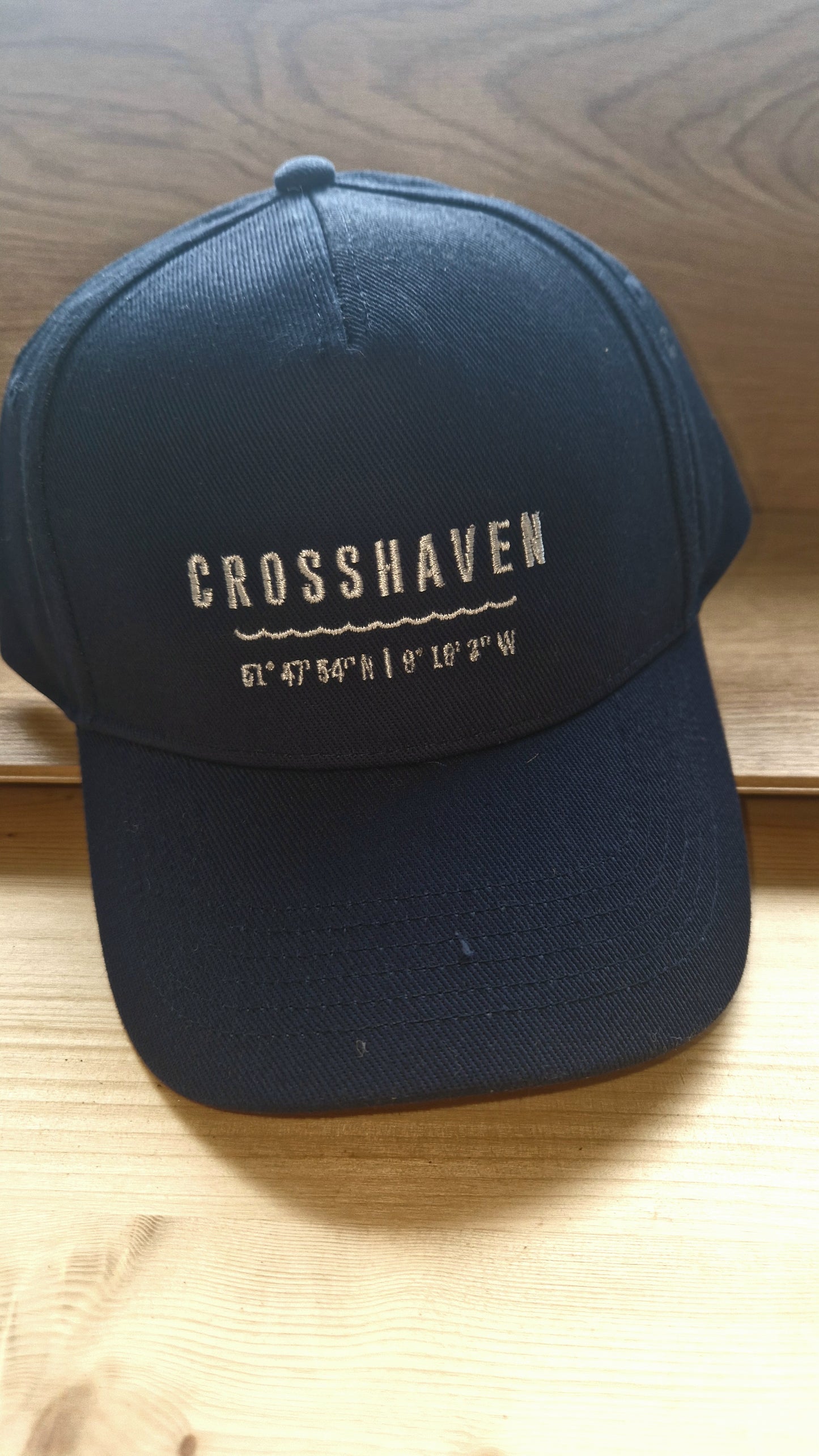 Crosshaven Baseball Hat. One size. Navy. Velcro Adjuster.