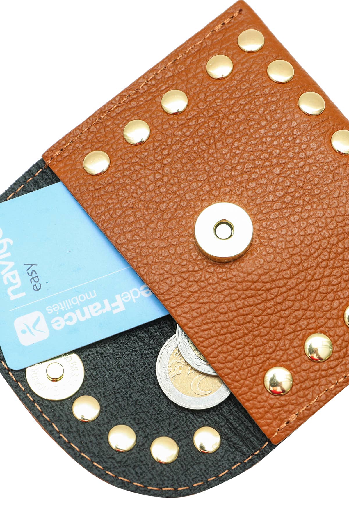 Studded Tan leather purse - Cockleshell Crosshaven