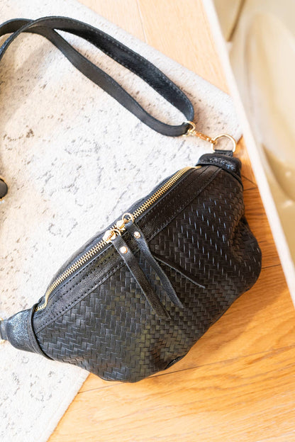 Braided Leather Crossbody Bag. Black