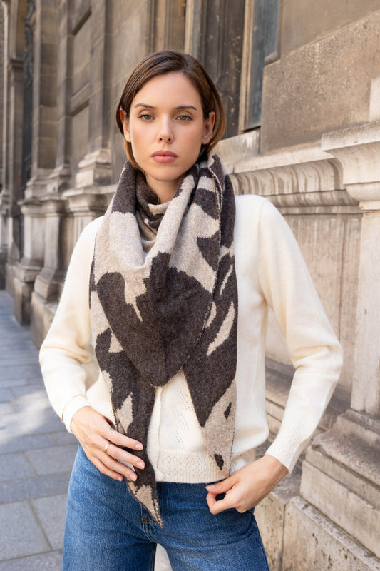 Cowprint Triangle Scarf in Taupe