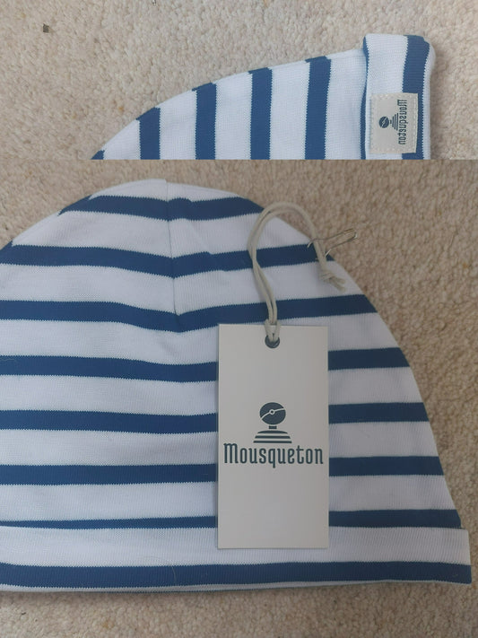 Unisex, Mousqueton, Cotton Striped Beanie. Royal Blue and White