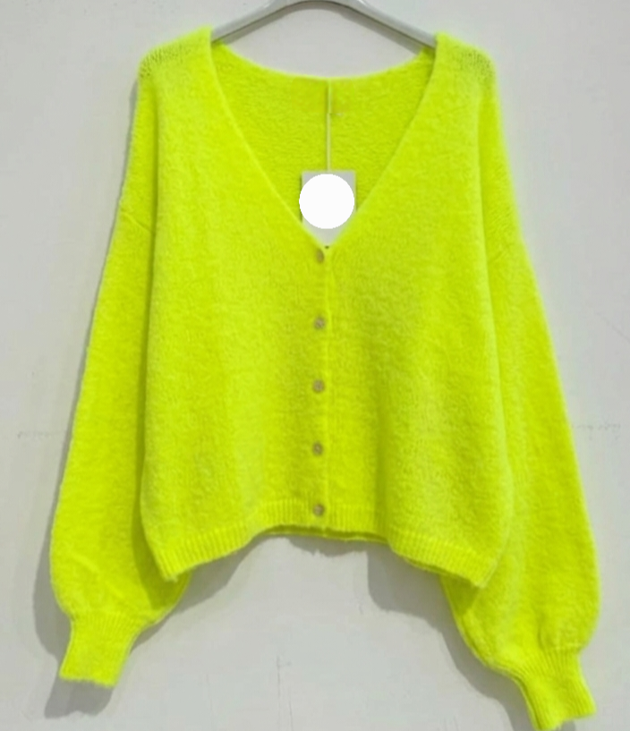 Neon Yellow Superfine Alpaca & Wool Mix V Neck Cardigan