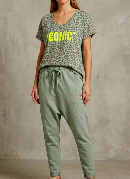 Light Khaki, Star Graphic, Drop Crotch Joggers|Harem pants